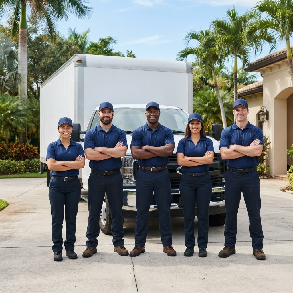 Restoration crew near a service vehicle